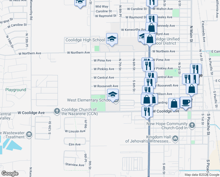 map of restaurants, bars, coffee shops, grocery stores, and more near 748 West Wilson Avenue in Coolidge
