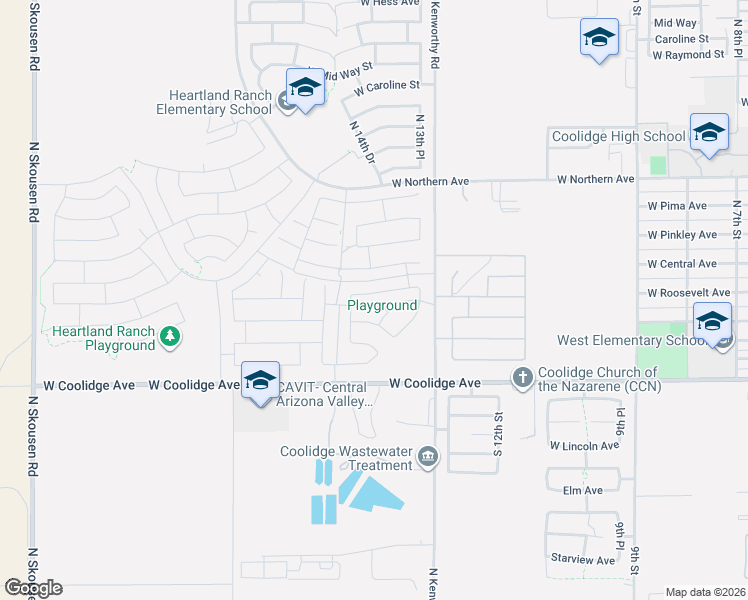 map of restaurants, bars, coffee shops, grocery stores, and more near 1477 West Roosevelt Avenue in Coolidge