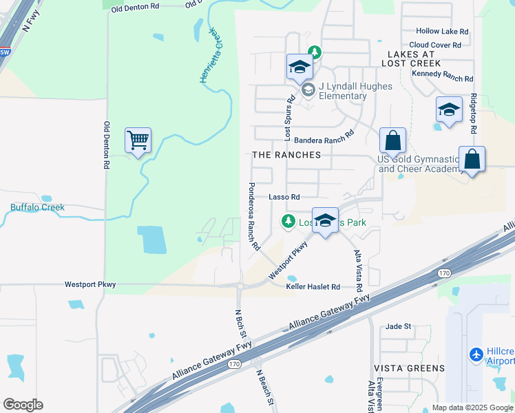 map of restaurants, bars, coffee shops, grocery stores, and more near 3400 Westfork Ranch Road in Roanoke