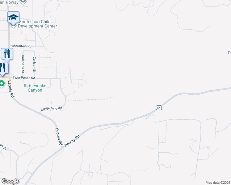 map of restaurants, bars, coffee shops, grocery stores, and more near Unnamed Road in Poway