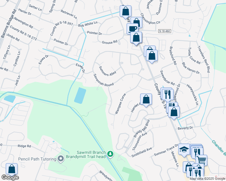 map of restaurants, bars, coffee shops, grocery stores, and more near 103 Evance Court in Summerville