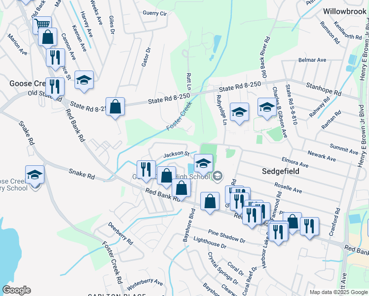 map of restaurants, bars, coffee shops, grocery stores, and more near 577 Truman Drive in Goose Creek