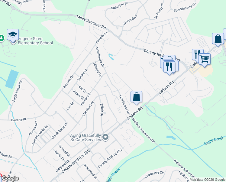 map of restaurants, bars, coffee shops, grocery stores, and more near 1130 Maryland Drive in Ladson