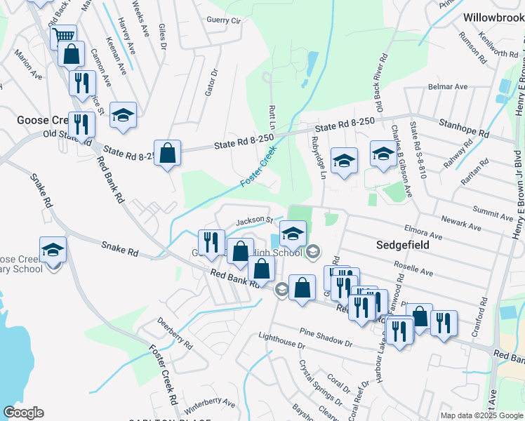 map of restaurants, bars, coffee shops, grocery stores, and more near 577 Truman Drive in Goose Creek