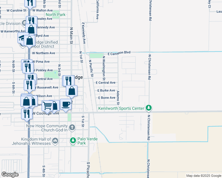 map of restaurants, bars, coffee shops, grocery stores, and more near 330 East Burke Avenue in Coolidge