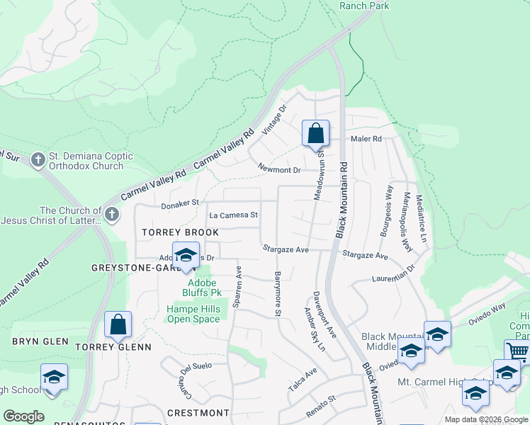 map of restaurants, bars, coffee shops, grocery stores, and more near 8874 Stargaze Avenue in San Diego