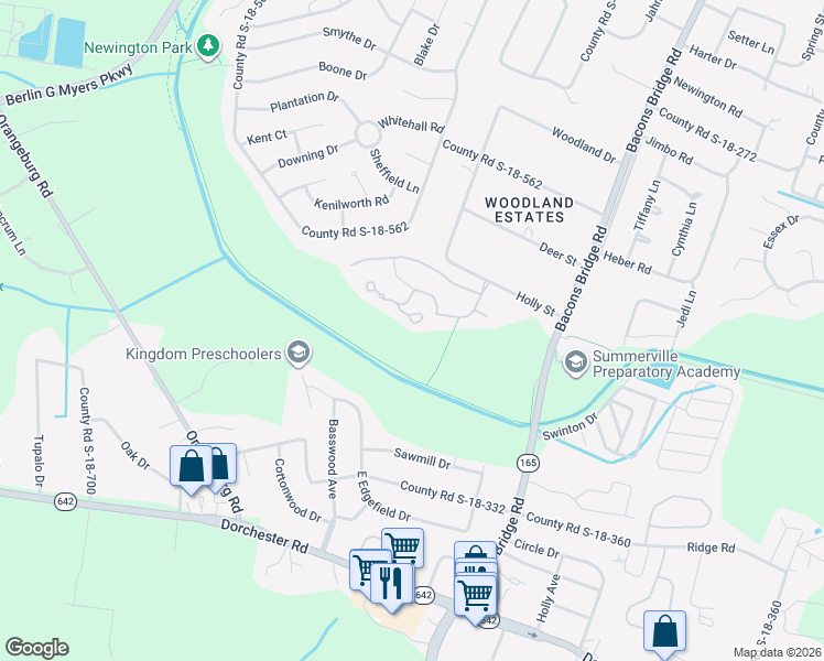 map of restaurants, bars, coffee shops, grocery stores, and more near 302 Chinquapin Drive in Summerville