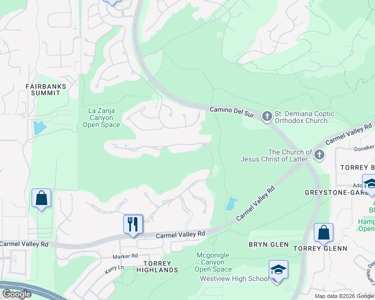map of restaurants, bars, coffee shops, grocery stores, and more near 14182 Caminito Vistana in San Diego