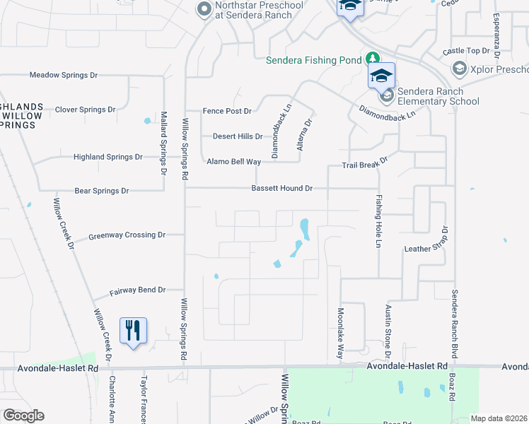map of restaurants, bars, coffee shops, grocery stores, and more near 1541 Bassett Hound Drive in Haslet