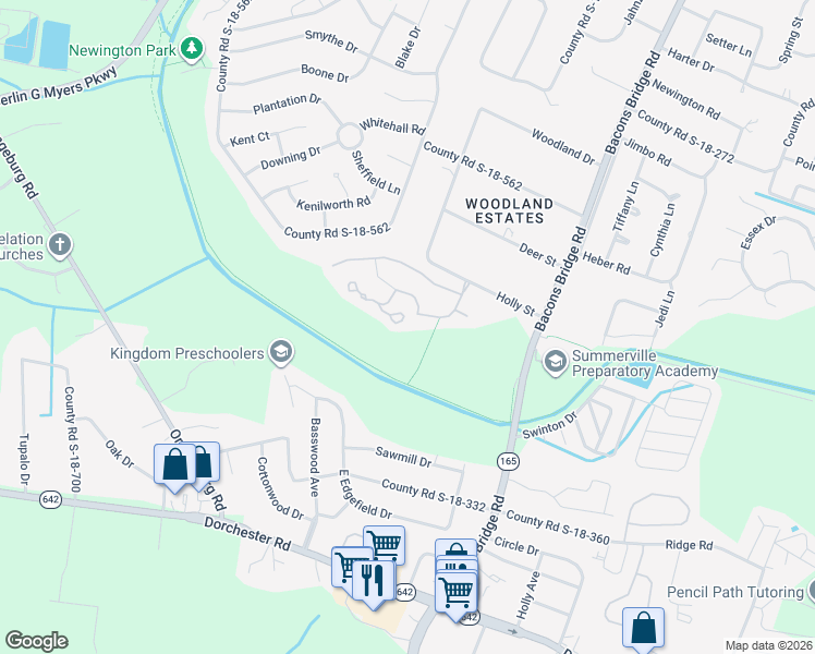 map of restaurants, bars, coffee shops, grocery stores, and more near 301 Arbor Oaks Drive in Summerville