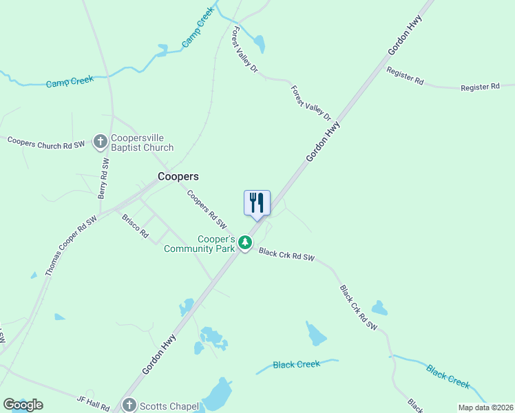 map of restaurants, bars, coffee shops, grocery stores, and more near 541 Gordon Highway in Gordon