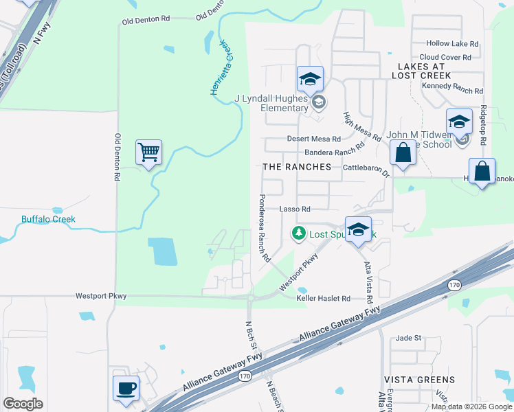 map of restaurants, bars, coffee shops, grocery stores, and more near 13600 Cherokee Ranch Road in Roanoke