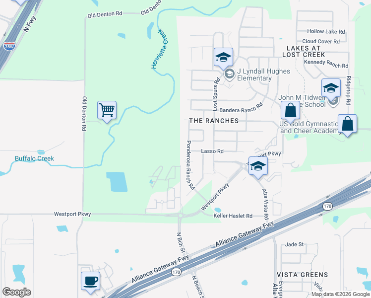 map of restaurants, bars, coffee shops, grocery stores, and more near 13600 Cherokee Ranch Road in Roanoke