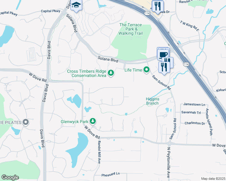 map of restaurants, bars, coffee shops, grocery stores, and more near 1819 Broken Bend Drive in Westlake