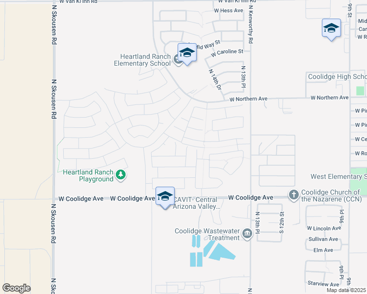 map of restaurants, bars, coffee shops, grocery stores, and more near 176 South 16th Place in Coolidge