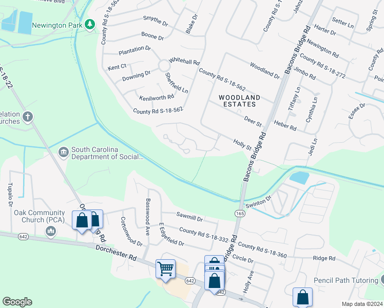 map of restaurants, bars, coffee shops, grocery stores, and more near 404 Chinquapin Drive in Summerville