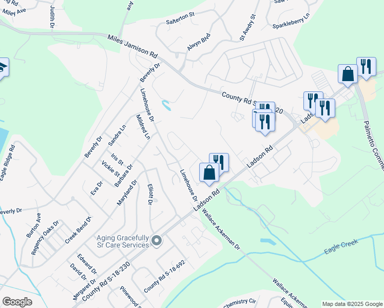 map of restaurants, bars, coffee shops, grocery stores, and more near 138 Brookhaven Way in Ladson