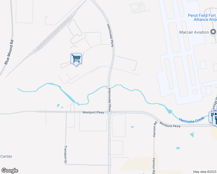 map of restaurants, bars, coffee shops, grocery stores, and more near 201 Intermodal Parkway in Fort Worth