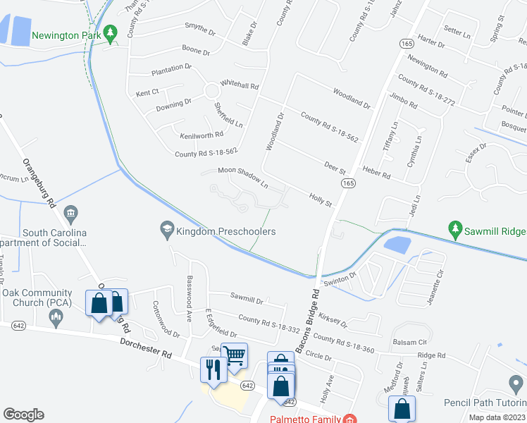 map of restaurants, bars, coffee shops, grocery stores, and more near 215 Arbor Oaks Drive in Summerville