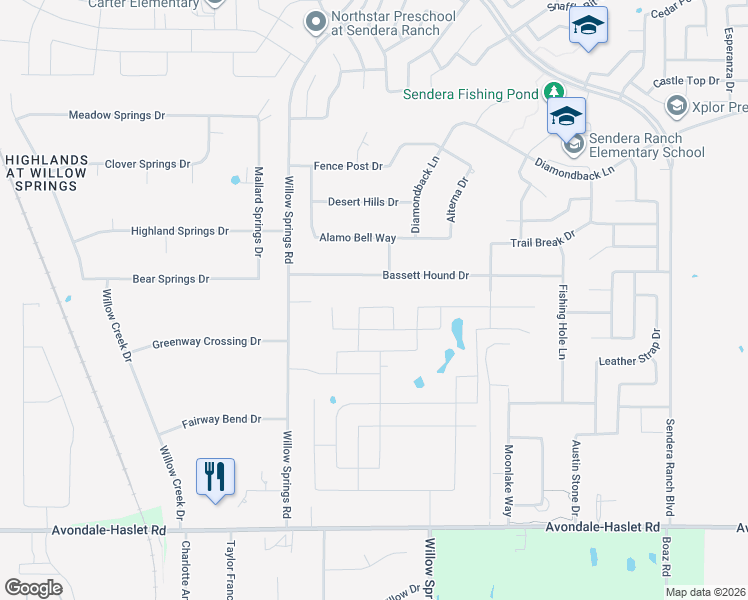 map of restaurants, bars, coffee shops, grocery stores, and more near 1625 Bassett Hound Drive in Haslet