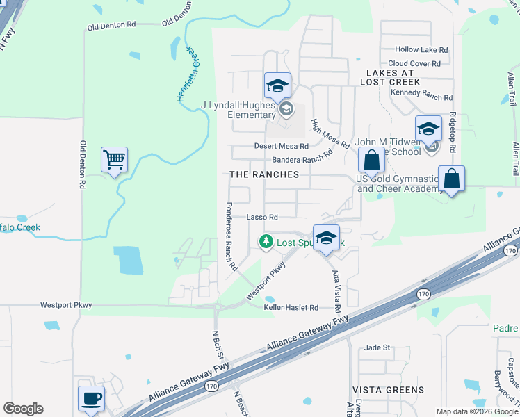 map of restaurants, bars, coffee shops, grocery stores, and more near 13632 Cherokee Ranch Road in Roanoke