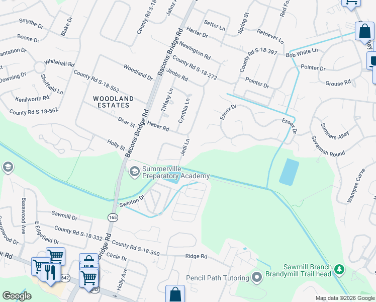 map of restaurants, bars, coffee shops, grocery stores, and more near 116 Barrington Court in Summerville