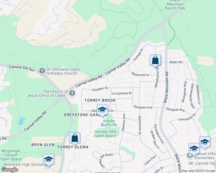 map of restaurants, bars, coffee shops, grocery stores, and more near 14305 El Vestido Street in San Diego