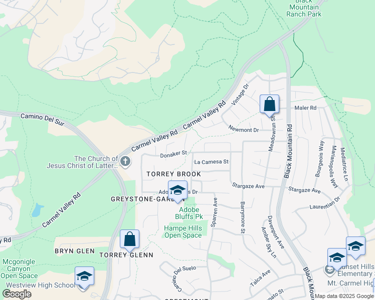 map of restaurants, bars, coffee shops, grocery stores, and more near 14305 El Vestido Street in San Diego