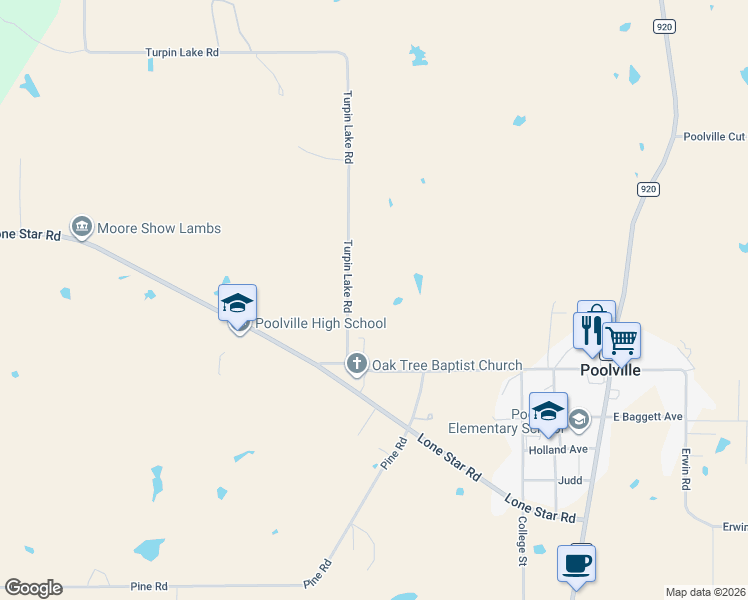 map of restaurants, bars, coffee shops, grocery stores, and more near 300 Turpin Lake Road in Poolville
