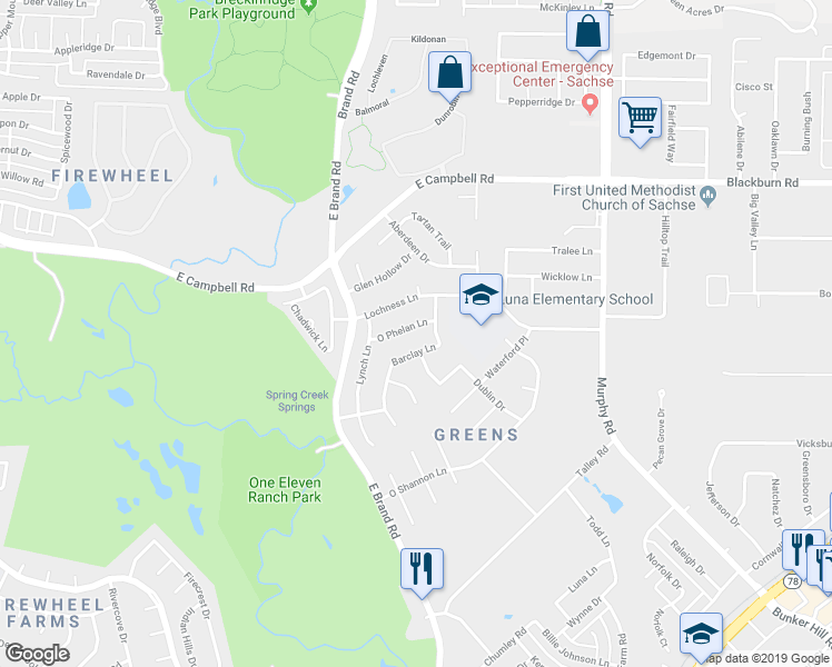 map of restaurants, bars, coffee shops, grocery stores, and more near 706 O Phelan Lane in Garland