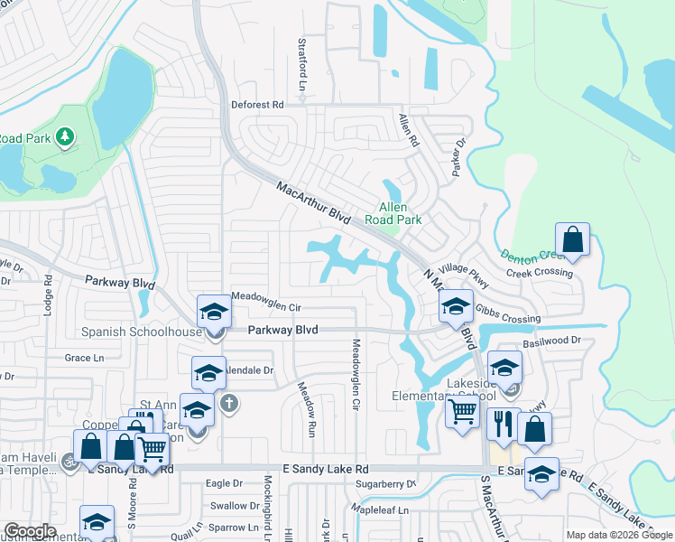 map of restaurants, bars, coffee shops, grocery stores, and more near 332 Island Bay Drive in Coppell