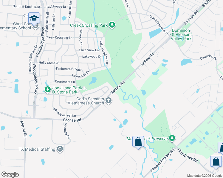 map of restaurants, bars, coffee shops, grocery stores, and more near 6631 Crestmoor Lane in Sachse