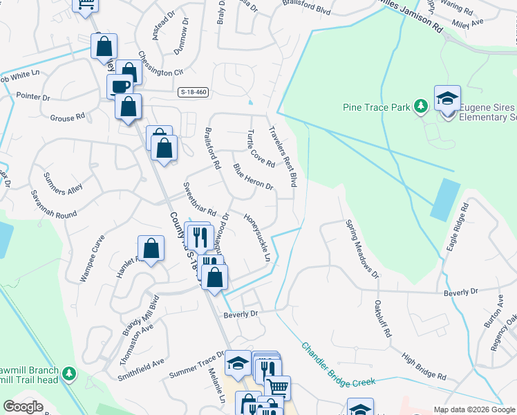 map of restaurants, bars, coffee shops, grocery stores, and more near 106 Pelican Ct in Summerville