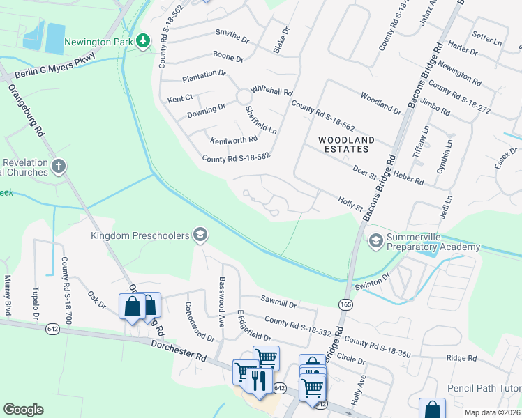 map of restaurants, bars, coffee shops, grocery stores, and more near 100 Chinquapin Drive in Summerville