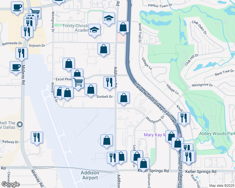 map of restaurants, bars, coffee shops, grocery stores, and more near 6 Addison Road in Addison