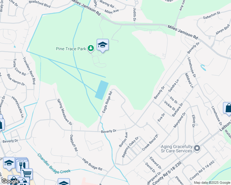 map of restaurants, bars, coffee shops, grocery stores, and more near 227 Eagle Ridge Road in Summerville