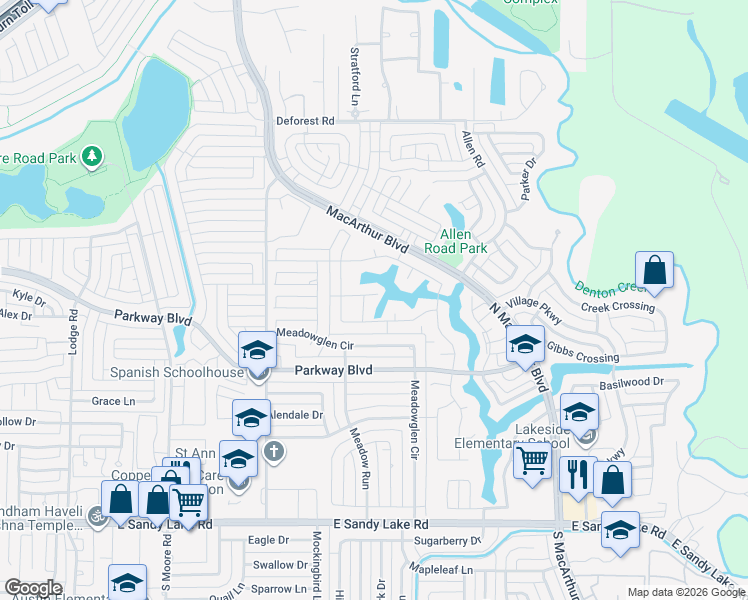 map of restaurants, bars, coffee shops, grocery stores, and more near 332 Island Bay Drive in Coppell