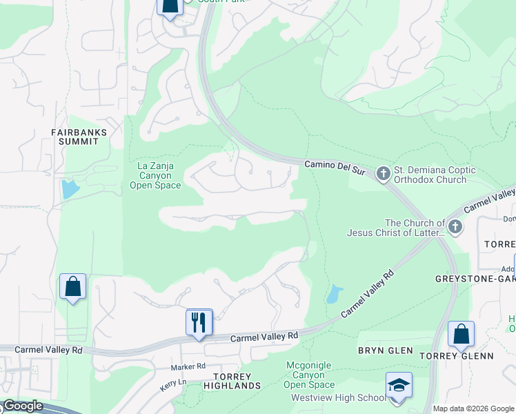 map of restaurants, bars, coffee shops, grocery stores, and more near 14189 Caminito Vistana in San Diego