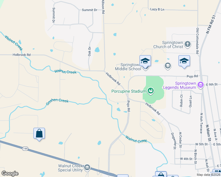 map of restaurants, bars, coffee shops, grocery stores, and more near 200 Oak Ct in Springtown