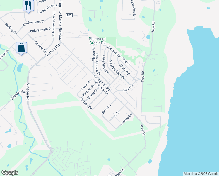 map of restaurants, bars, coffee shops, grocery stores, and more near 1600 Pheasant Creek Drive in Wylie