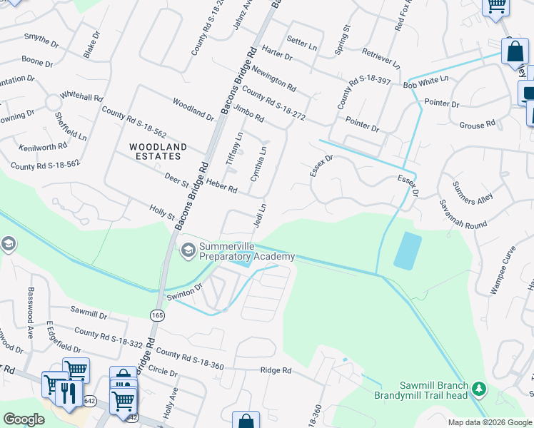 map of restaurants, bars, coffee shops, grocery stores, and more near 116 Barrington Court in Summerville