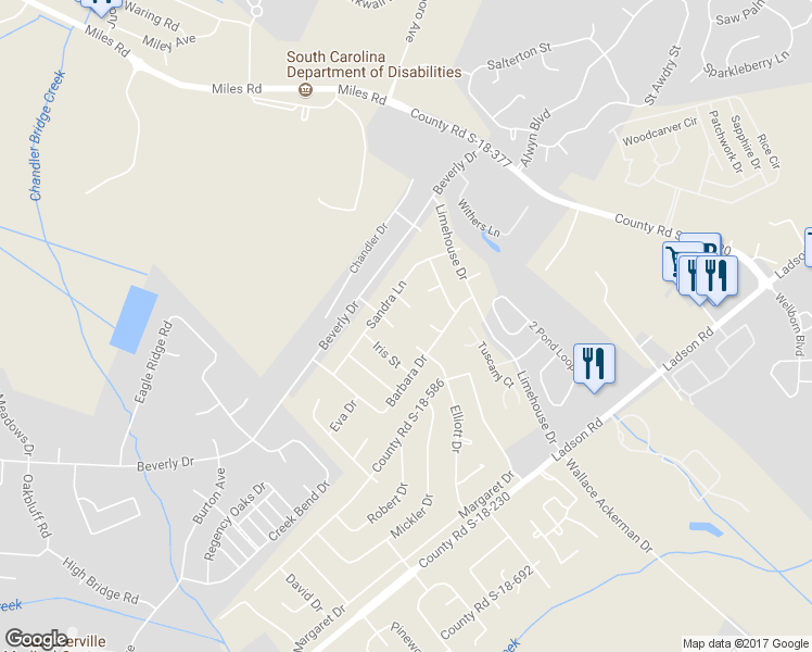 map of restaurants, bars, coffee shops, grocery stores, and more near 108 Shirley Dr in Ladson