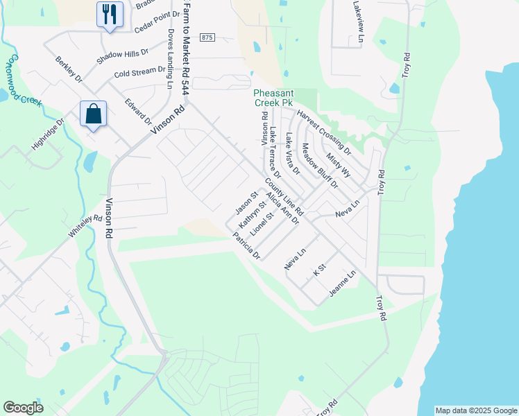 map of restaurants, bars, coffee shops, grocery stores, and more near 1627 Kathryn Street in Wylie