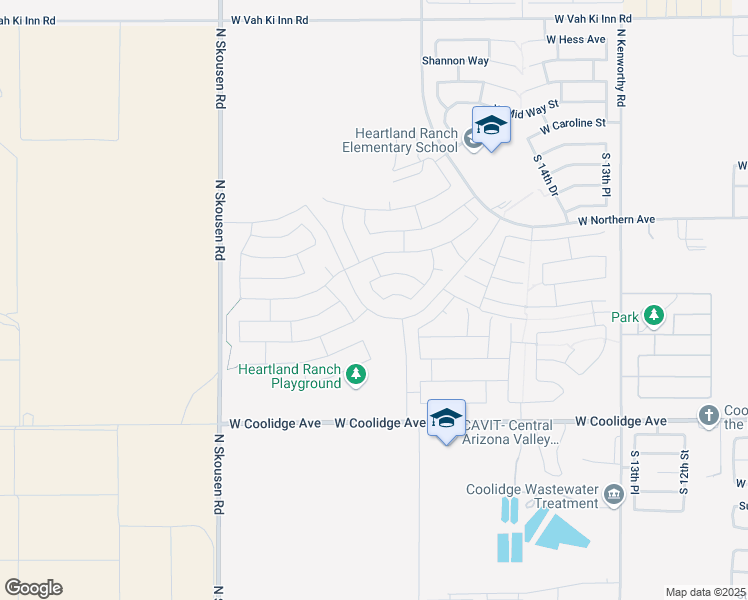 map of restaurants, bars, coffee shops, grocery stores, and more near 224 North 20th Street in Coolidge