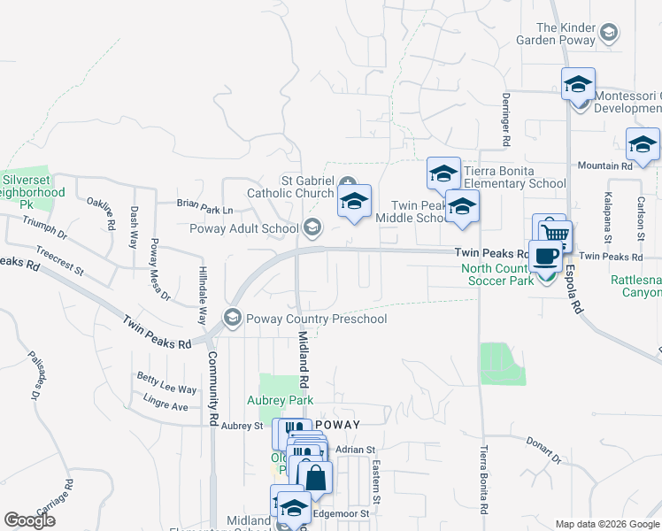 map of restaurants, bars, coffee shops, grocery stores, and more near 13760 Holly Oak Way in Poway