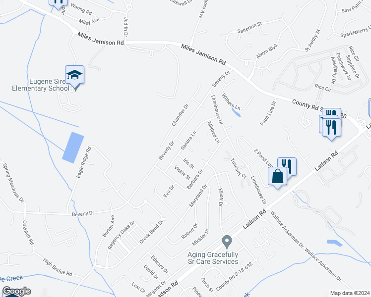 map of restaurants, bars, coffee shops, grocery stores, and more near 217 Sandra Lane in Ladson