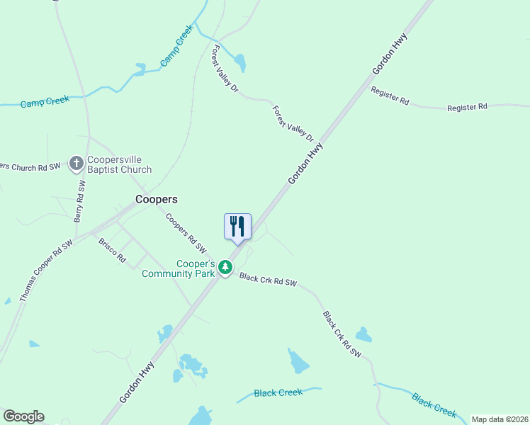 map of restaurants, bars, coffee shops, grocery stores, and more near 541 Gordon Highway in Gordon