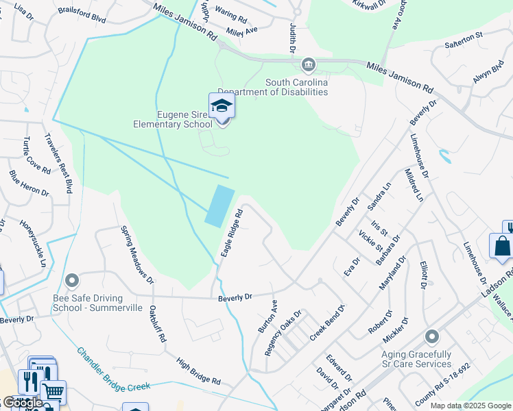 map of restaurants, bars, coffee shops, grocery stores, and more near 228 Eagle Ridge Road in Summerville