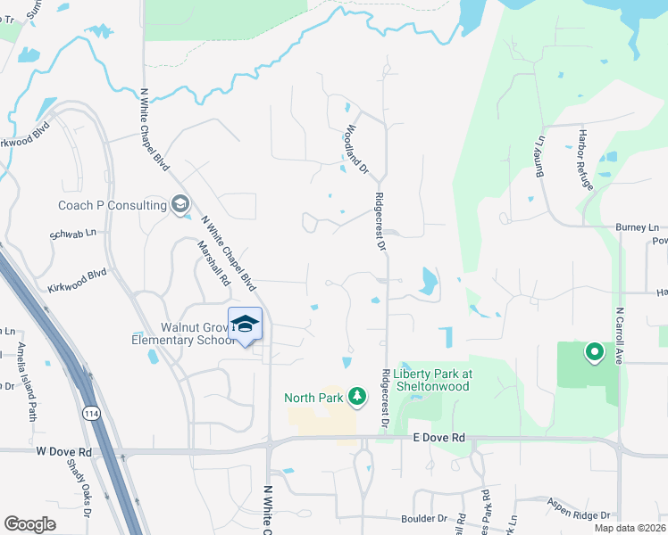 map of restaurants, bars, coffee shops, grocery stores, and more near 300 Oak Pointe Lane in Southlake