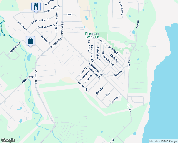 map of restaurants, bars, coffee shops, grocery stores, and more near 1613 Kathryn Street in Wylie